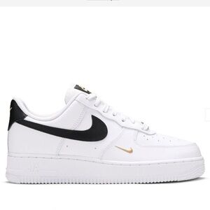 Women’s Air Force 1 ‘07 Essential White Black Sneakers with Gold Accents